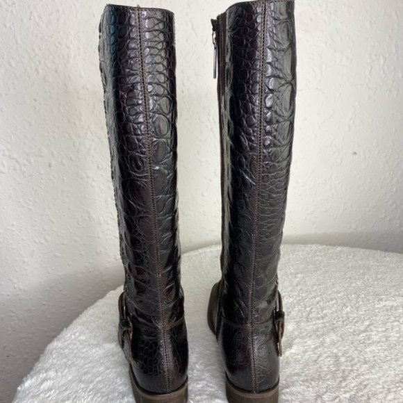 Ladies Donald J Pliner Brown Suede Alligator Knee High Zip Up Boots Size: 6.5 M - Picture 10 of 16